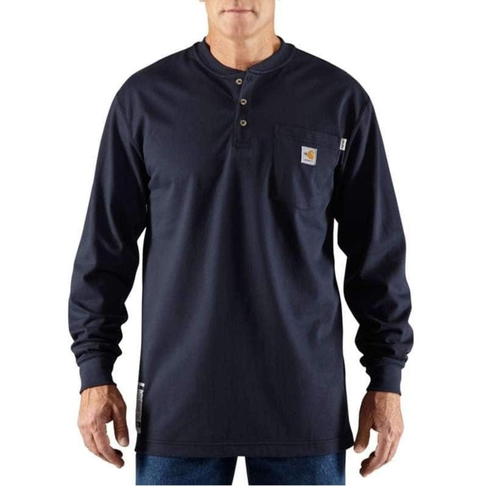 Carhartt FR Force Mens 2XL Navy Blue Flame Resistant Long Sleeve Henley Shirt 2X